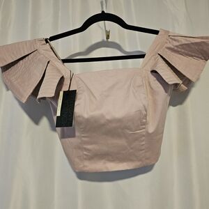 Monica Campaña blush Ruffled Off-Shoulder Top size small